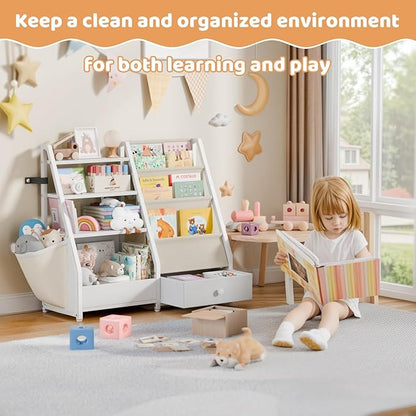 HAVLOTII Kids Bookshelf and Toy Storage - Book Shelf for Kids Rooms, Toddler Bookshelf Baby Bookcase for Nursery, Montessori Toy Organizer, White