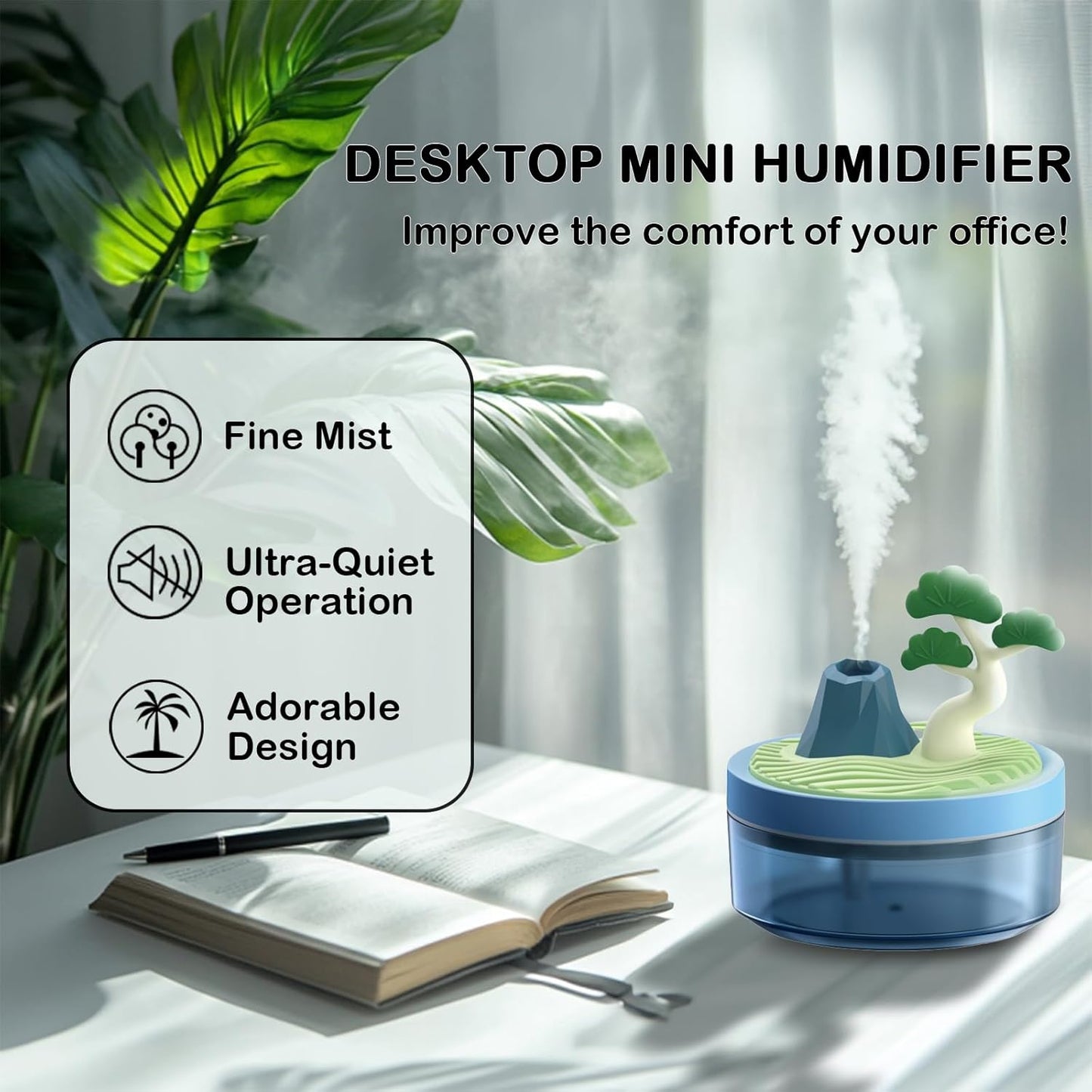 Cute Mini Humidifier 320mL Cool Mist Humidifie mute with 2 Mist Modes,for Home/Nursery/Office,Portable Mini Air Moisturizer,rechargeable mini humidifier(Gardenia pink)