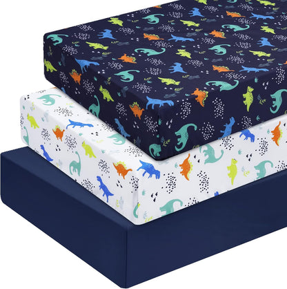 PHF 3 Pack Soft Mini Crib Sheets, Floral & Animal Pack N Play Sheets for Baby Boys Girls, No Slip Universal Fit for Pack N Play, Playard, Portable and Mini Crib Mattresses,Floral & Animal