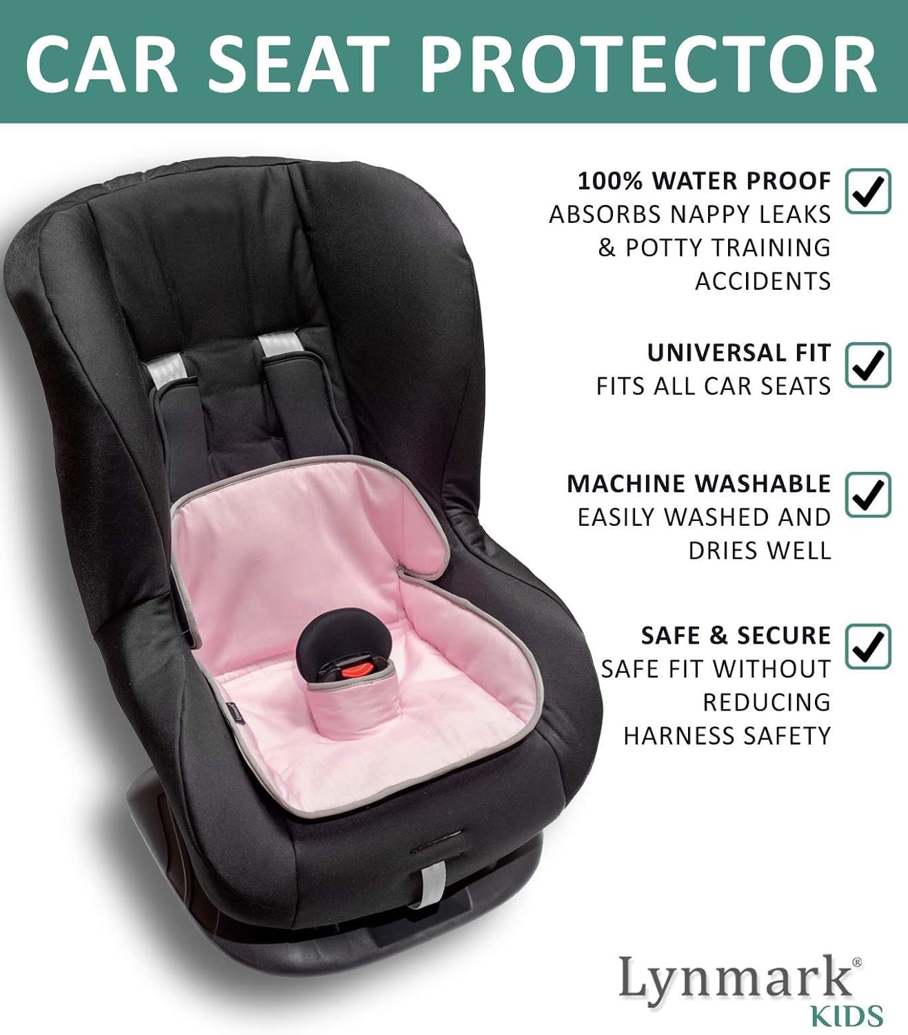 Lynmark® Potty Training Car Seat Protector Cover - Waterproof Soft Piddle Pads for Toddlers and Baby Carseat - Travel-Friendly Universal Washable Liner Mat for Spills, Nappy Leaks, Accidents - Black