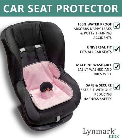 Lynmark® Potty Training Car Seat Protector Cover - Waterproof Soft Piddle Pads for Toddlers and Baby Carseat - Travel-Friendly Universal Washable Liner Mat for Spills, Nappy Leaks, Accidents - Black
