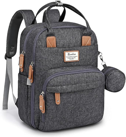 RUVALINO Diaper Bag Backpack, Multifunction Travel Pack Maternity Baby Changing Bags, Large Capacity, Waterproof, Dark Gray