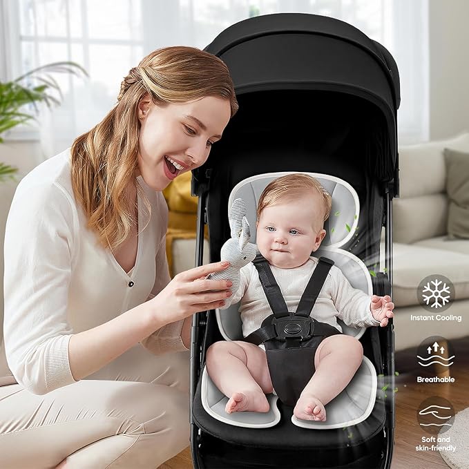 Baby Stroller Cooling Pad, Universal Soft Cooler Pad, Breathable Adjustable Car Seat, Liner Detachable 2-Piece Cooling Cushion Fits Strollers, Car Seat, High Chair, Bassinet, Swing