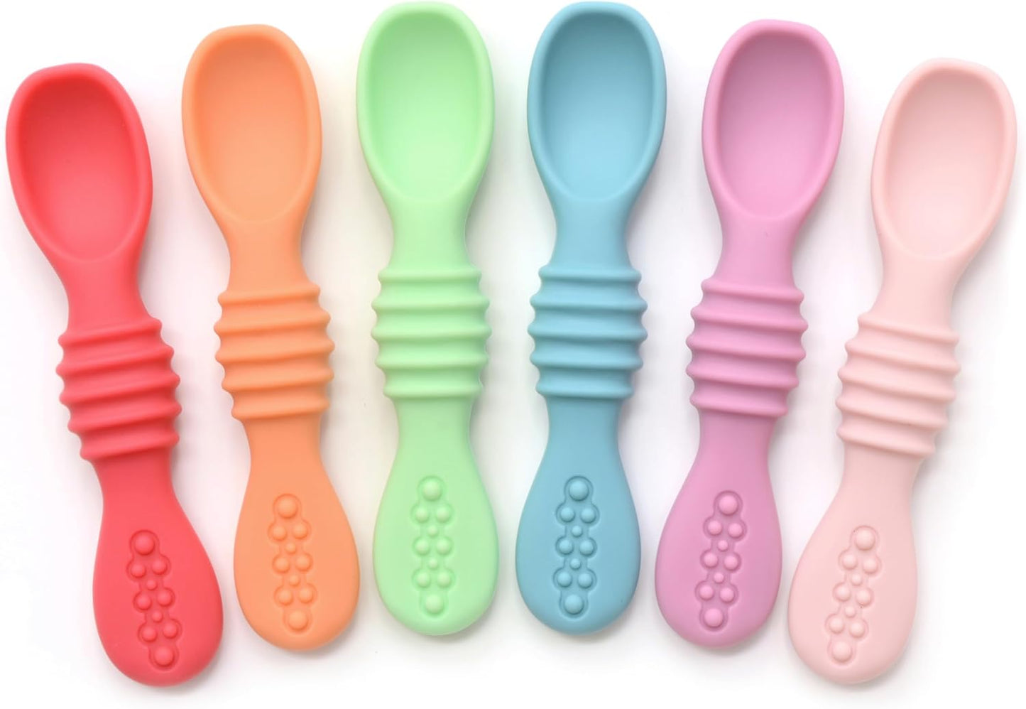 PrimaStella Silicone Chew Spoon Set for Babies and Toddlers | Safety Tested | BPA Free | Baby Spoon 6 Pack (Blue/Green)