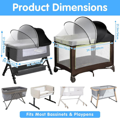 Bassinet Mosquito Net Cover - Half-Blackout Mosquito Net for Baby Crib & Bedside Sleeper, Breathable Crib net with 2-Way Zipper, Sun-Blocking Baby Mosquito Net Cover (Gray-Small)