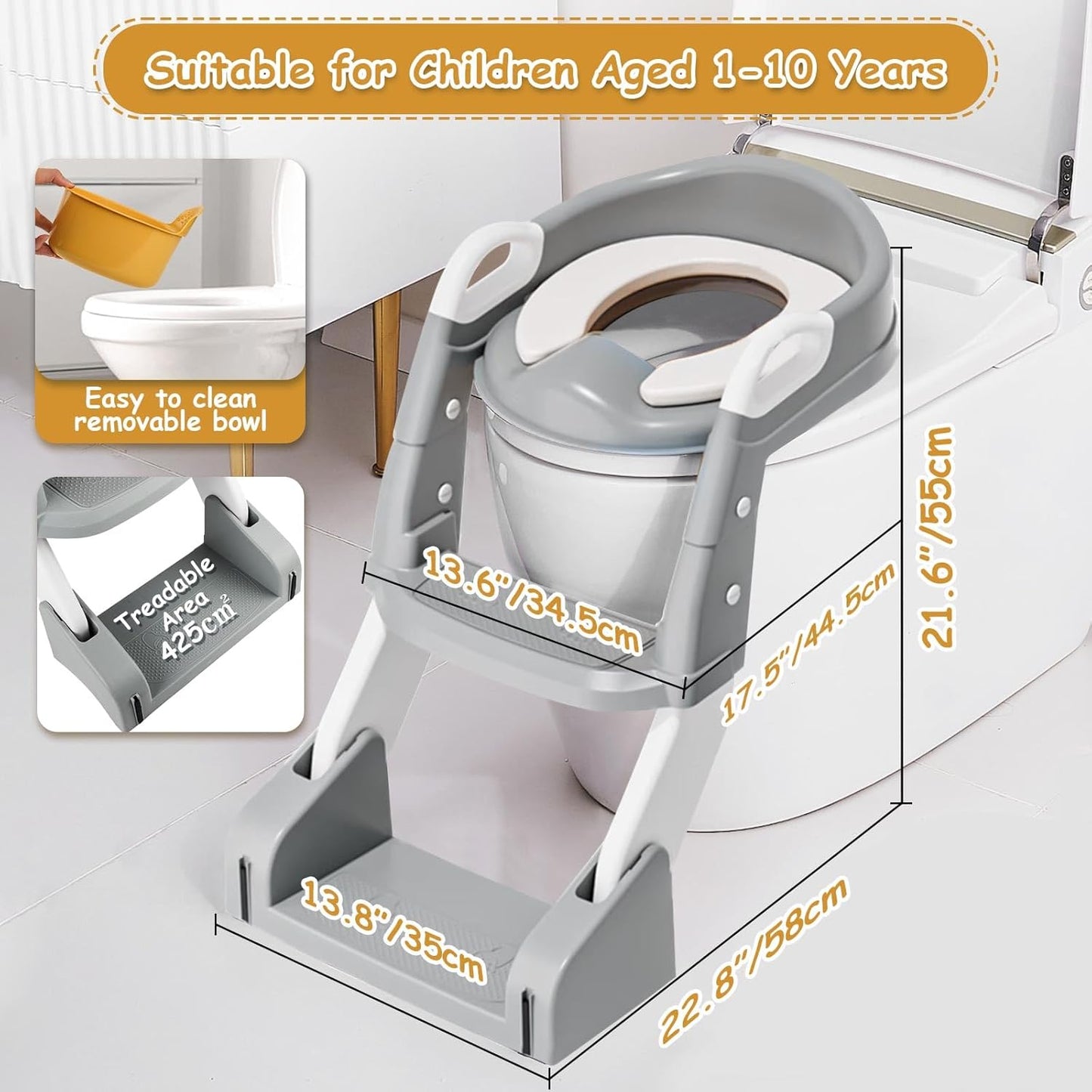 3 in 1 Toddler Potty Training Seat Chair with Ladder and Basin for Boys and Girls, Adjustable Kids Potty Training Seat for Toilet with Anti-Slip Wide Steps and Safety Handles (Green)