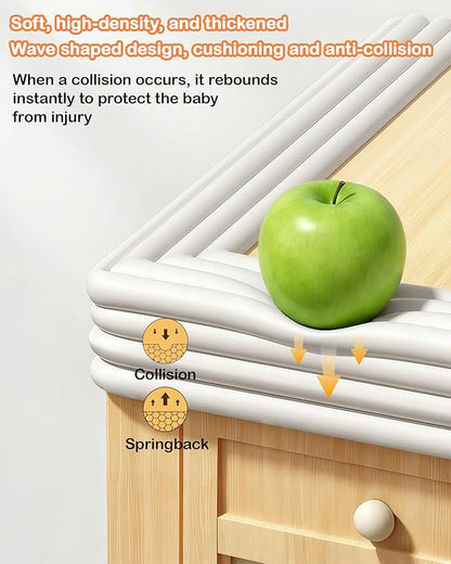 Corner Protector Baby, 16.5FT 0.32''Th W-Shape Edge Protector for Baby Proofing 3.2'' Wide Foam Fireplace Cushion Pre-Taped Safety Guard Bumper Pad for Furniture Wall Stair Door (White)