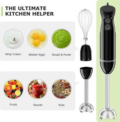 Bonsenkitchen Hand Blender, Immersion Blender with 2 Mixing Speed, Electric Handheld Mixer Portable Stick Mixer with Stainless Steel Blades for Soup, Smoothie, Puree, Baby Food