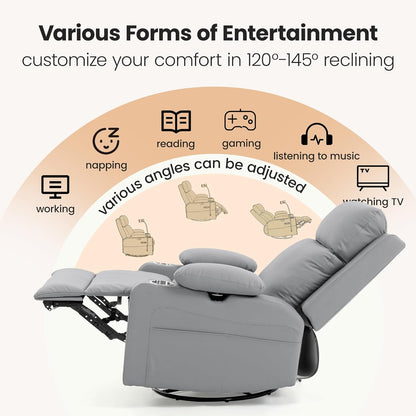 Power Rocking Chair Nursery with Adjustable Armrests and Headrest, Swivel Rocker Recliner with Electric Lumbar Support, Glider Recliners for Breastfeeding, Nursing Chair with USB, Cup Holder, Beige