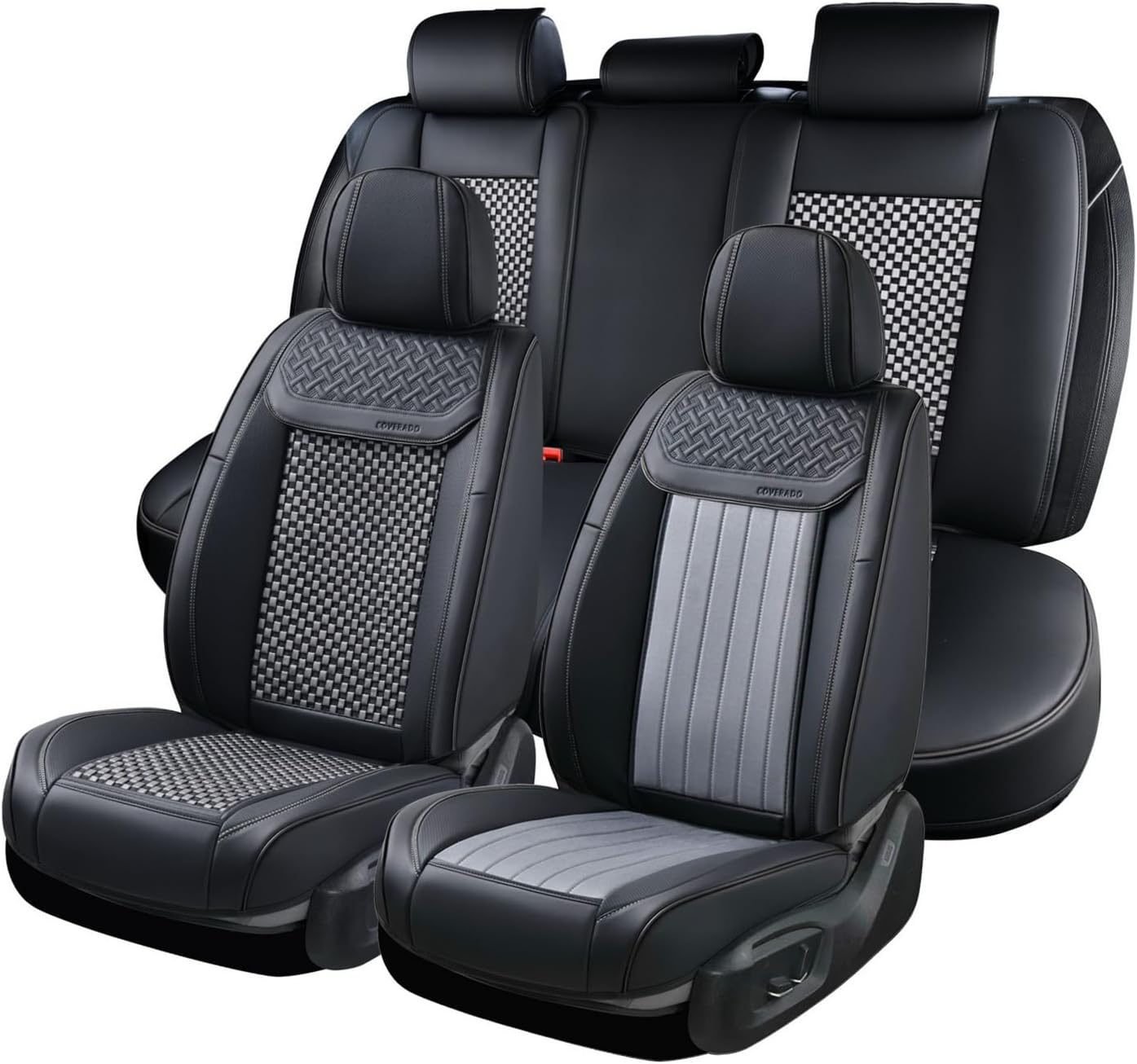 Coverado Leather Seat Covers for Car, Waterproof Car Seat Covers Full Set, 2 in 1 Conversions Car Seat Cover Protector Car Accessories Universal Fit for Most Cars SUVs and Trucks Beige
