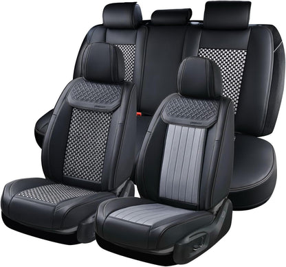 Coverado Leather Seat Covers for Car, Waterproof Car Seat Covers Full Set, 2 in 1 Conversions Car Seat Cover Protector Car Accessories Universal Fit for Most Cars SUVs and Trucks Beige
