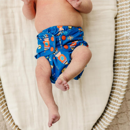 Esembly Cloth Diaper Cover - Reusable Swim Diaper, Waterproof, Breathable - Adjustable Outer Layer Over Absorbent Inner for Blowout Protection - Sea Glass, Size 2 (18-35lbs)
