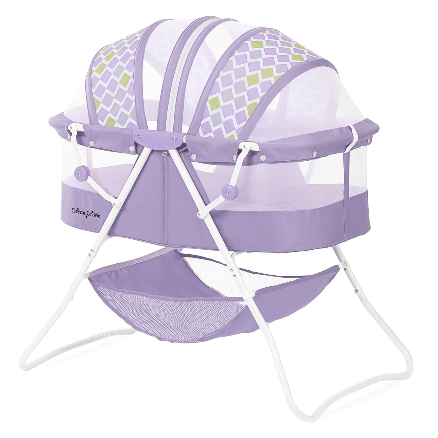 Dream On Me Karley Bassinet, Award Winner Lightweight Travel Baby Bassinet, Foldable Bedside Sleeper, Adjustable Double Canopy, Spacious Design, Soft Fabric, Storage Basket – Blue and Grey