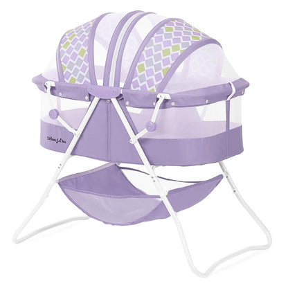 Dream On Me Karley Bassinet, Award Winner Lightweight Travel Baby Bassinet, Foldable Bedside Sleeper, Adjustable Double Canopy, Spacious Design, Soft Fabric, Storage Basket – Blue and Grey