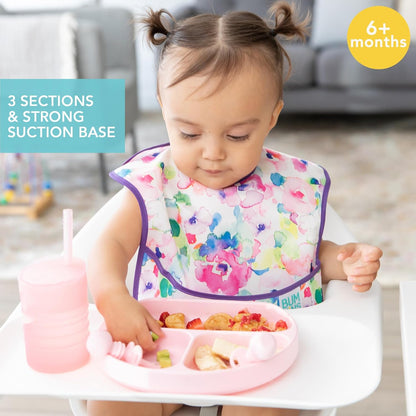 Bumkins Toddler and Baby Suction Plate, Divided Grip Dish for Babies and Kids, Baby Led Weaning, Feeding Supplies, Sticks to Tables and Highchairs, Platinum Silicone, for Chidren 6 Months, Gray
