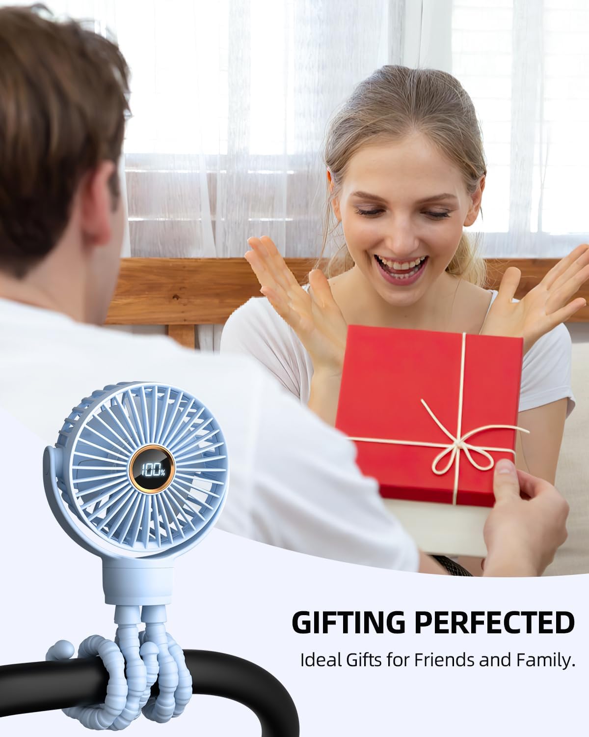Portable Stroller Mini Fan, Small Rechargeable Personal Fan, Baby Travel Essentials for Wagon, Car Seat, Treadmill, Battery Powered Biking Gear Accessories, 360° Rotation, 3-Speed, Display, Black