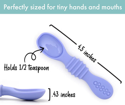 PrimaStella Silicone Chew Spoon Set for Babies and Toddlers | Safety Tested | BPA Free | Baby Spoon 6 Pack (Blue/Green)