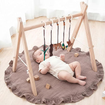 Simgoing 5 Pcs Baby Gym Hanging Toys Baby Wooden Felt Sensory Toys Wooden Activity Pendant for Home Nursery Decoration
