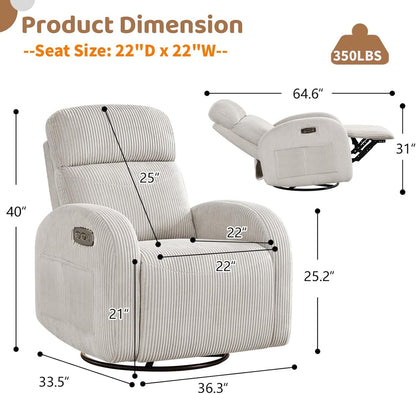Swivel Rocker Recliner Chair, Rocking Recliner for Nursery with Side Pockets, Manual Swivel Reclining Nursery Glider Chair for Breastfeeding Living Room, Camel Chenille