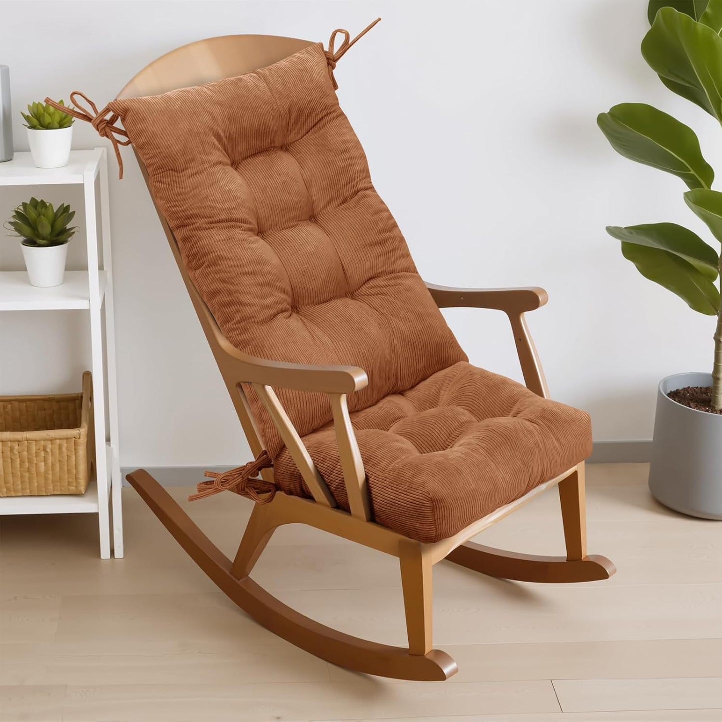 Millsilo Rocking Chair Cushions 3-Piece Set with Neck Pillow, Indoor Rocker Comfortable Tufted Non-Slip Pads with Ties, High-Density Foam Cushion for Adirondack Glider Chair, Orange, 52 x 19 x 4 Inch