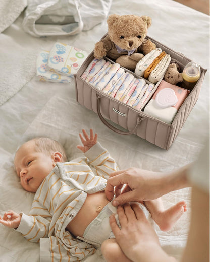 Blissful Diary Baby Diaper Caddy Organizer, Stylish Storage Basket for Newborn Essentials and Diaper Station, Gift for Baby Shower and Registry Must-Have, Mocha Brown