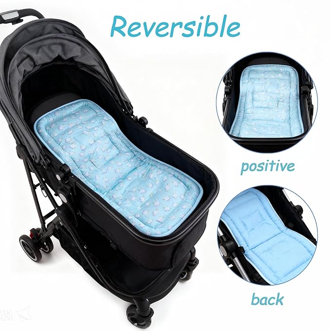 Baby Stroller Cushion, Baby Stroller Seat Liners Universal Stroller Liner, 100% Cotton Breathable and Soft Reversible Toddler Infant Car Seat Insert 34x78cm 1 Pack (Blue Rabbits)