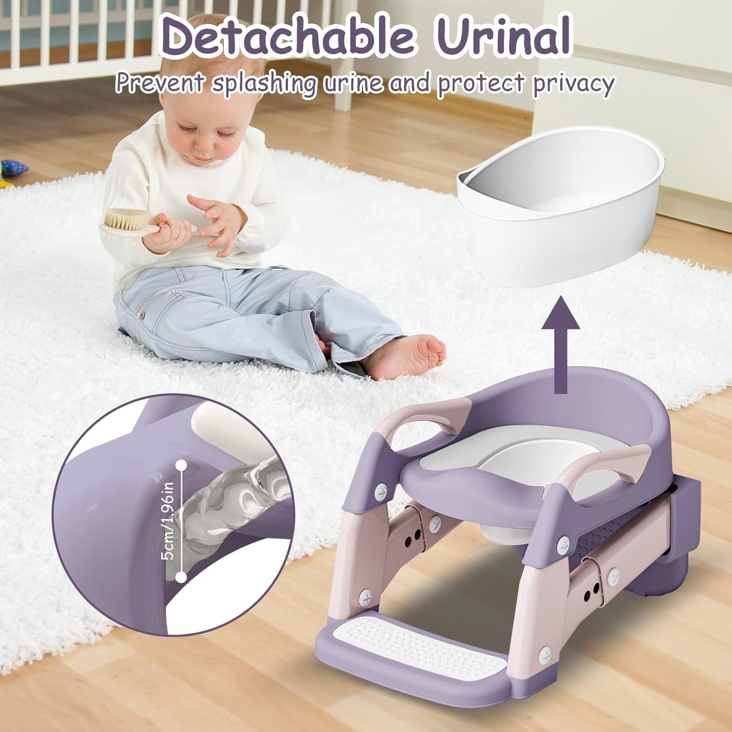 3-in-1 Potty Training Seat with Ladder Toddler Toilet Ladder Kid’s Toilet Chair for Little Boys Girls, with Urinals, Toddler Anti-Slip Step Stool Ladder and Splash Guard - Grey