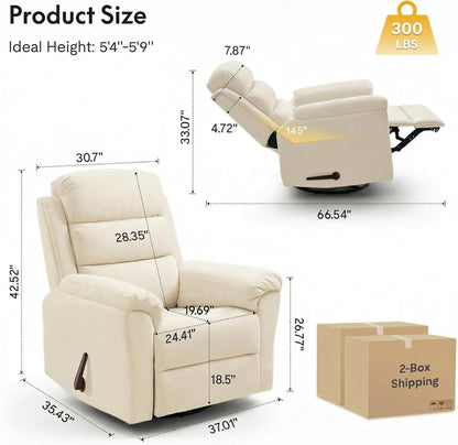 FLEXISPOT Souffle Swivel Rocker Recliner Chair for Adults, Nursery Rocking Glider Chair with Massage & Heat, FSC Wood Frame, Manual Recliner for Living Room, Nursery & Relaxation, Light Grey