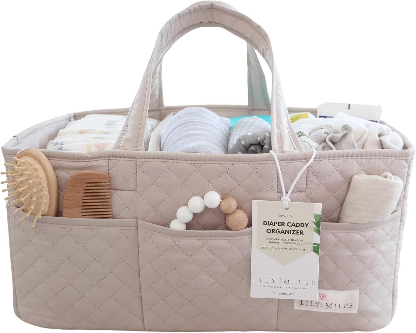 Lily Miles Baby Diaper Caddy Organizer, Quilted Nursery Storage Basket for Newborn Essentials and Diaper Changing Station, Gift for Baby Shower and Registry Must-Have (Willow Green)