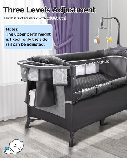ADOVEL Baby Bassinet Bedside Crib, Pack and Play with Mattress, Diaper Changer and Playards from Newborn to Toddles, Pink