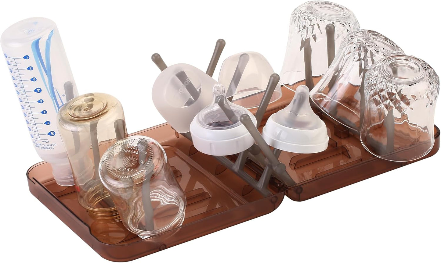 Travel Bottle Drying Rack Space Saving,Foldable Bottle Drying Rack with 16 Ribs,Portable Baby Bottle Drying Rack for Bottles,Breast Pumps and Other Feeding Accessories,Widely Used Daily Basis