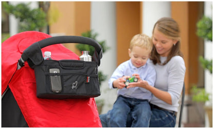 Britax Stroller Organizer with Insulated Cup Holders | Large Center Compartment with Magnetic Closure + 3 Outer Pockets + Folds with Stroller, No Removal Needed Black