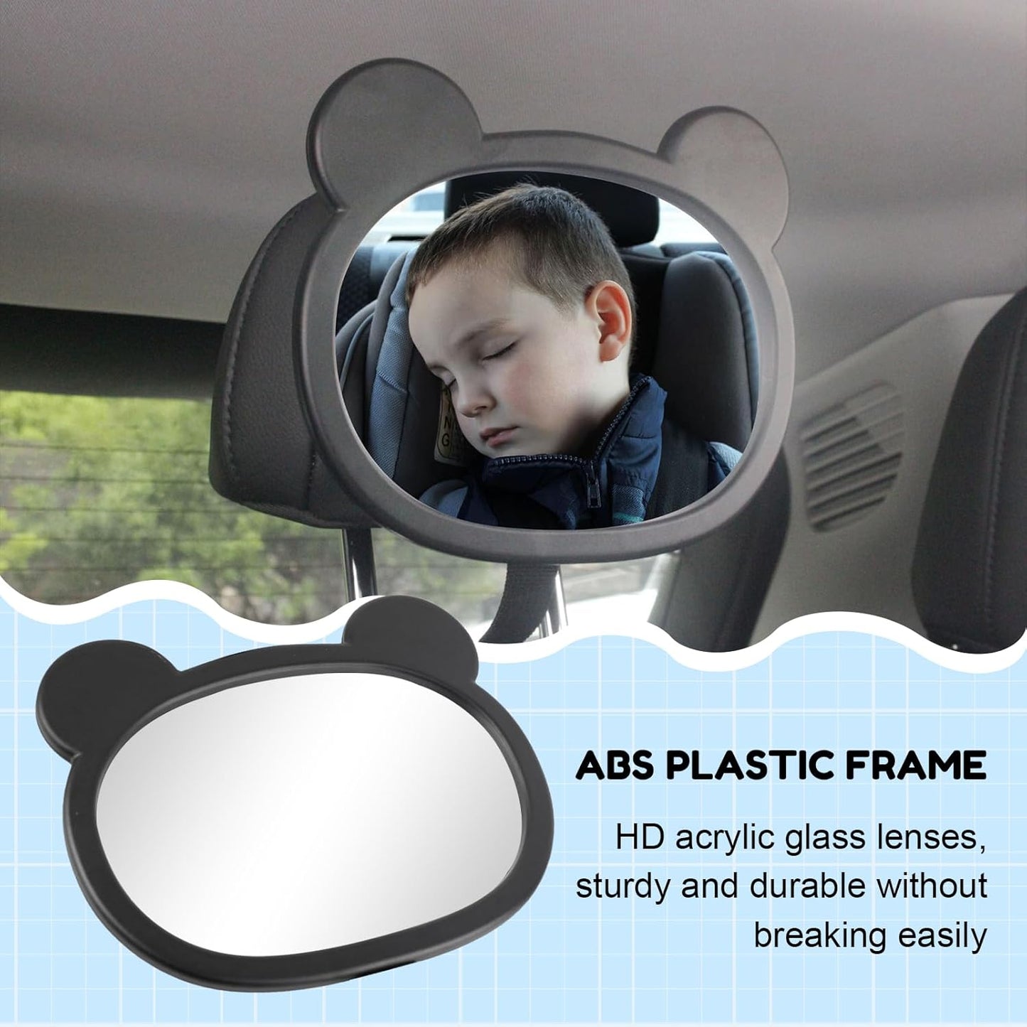 Shatterproof Baby Car Mirror, Car Seat Mirror for Baby Rear Facing Seat Easy Install on Headrest, Wide Angle Clear Wide View, Easily Observe the Child Move