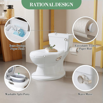 2-in-1 Potty Training Toilet, 12.99in Standalone Potty Chair for Toddlers & Baby, Realistic Flushing Sound, Soft Comfort Seat, Removable Washable Pot, Non-Slip Base, Built-in Toilet Paper Holder