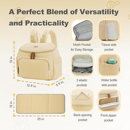 Compact Diaper Bag Backpack – Lightweight & Waterproof Baby Bag for Moms & Dads, Includes Changing Pad & Stroller Straps, Small Travel Diaper Backpack for Daily Use –Khaki