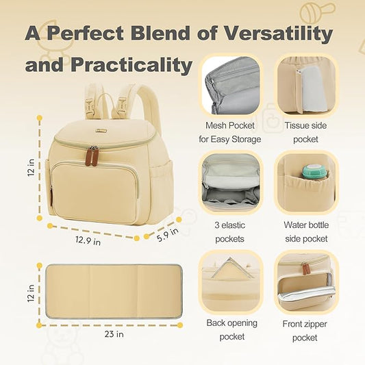 Compact Diaper Bag Backpack – Lightweight & Waterproof Baby Bag for Moms & Dads, Includes Changing Pad & Stroller Straps, Small Travel Diaper Backpack for Daily Use –Khaki