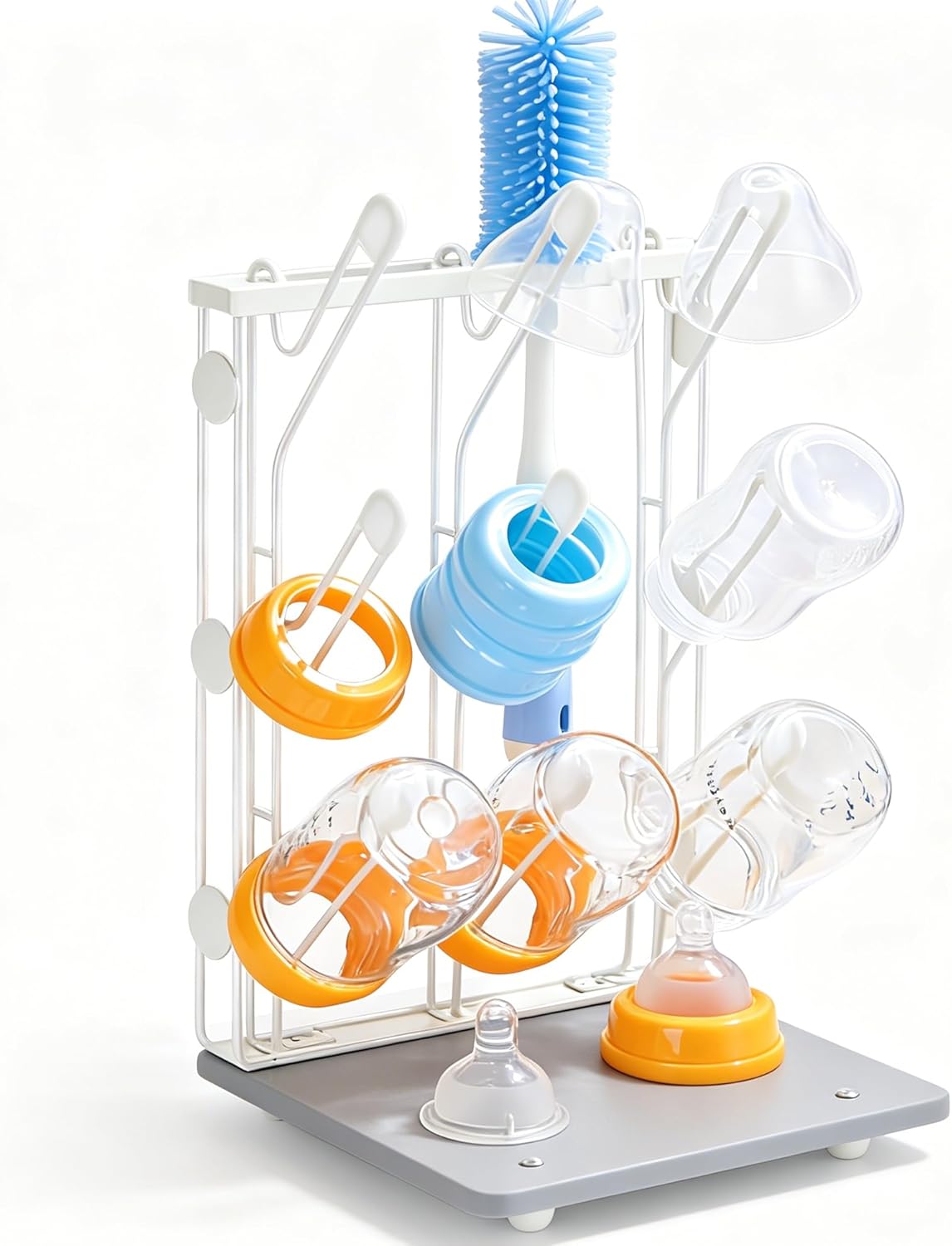 Taozun Bottle Drying Rack with 9 Hooks, Quick-Dry Diatomite Base with Stainless Steel Cup Stand, Vertical Space Saving Countertop Baby Organizer