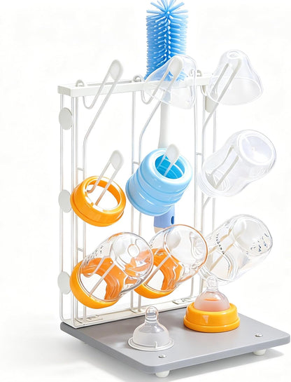 Taozun Bottle Drying Rack with 9 Hooks, Quick-Dry Diatomite Base with Stainless Steel Cup Stand, Vertical Space Saving Countertop Baby Organizer