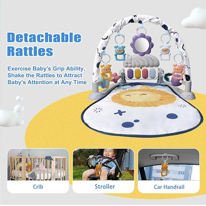 Cuterabit Baby Play Gym Mat, Baby Gym Activity Center, Kick and Play Piano with Music and Light, Tummy Time Toys for Newborn Babies Infants Boys Girls 0-3-6-9-12 Months (Grey)