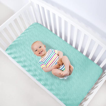 Crib Mattress Protector Sheets Waterproof 2 Pack, Quilted Crib Mattress Pad Cover Fitted Fits for Baby Toddler Bed Mattress, Aqua & Pink, 52” x 28”