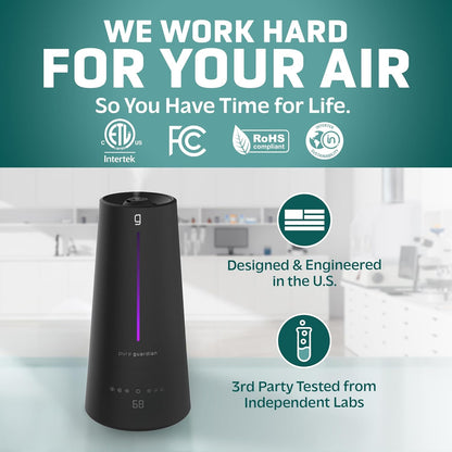 PureGuardian 1.5 Gal Ultrasonic Warm & Cool Mist Humidifier with UV-C Light, IntelliSense Humidistat, 90-Hr Runtime, for Large Rooms up to 540 Sq. Ft., Black, H5665B