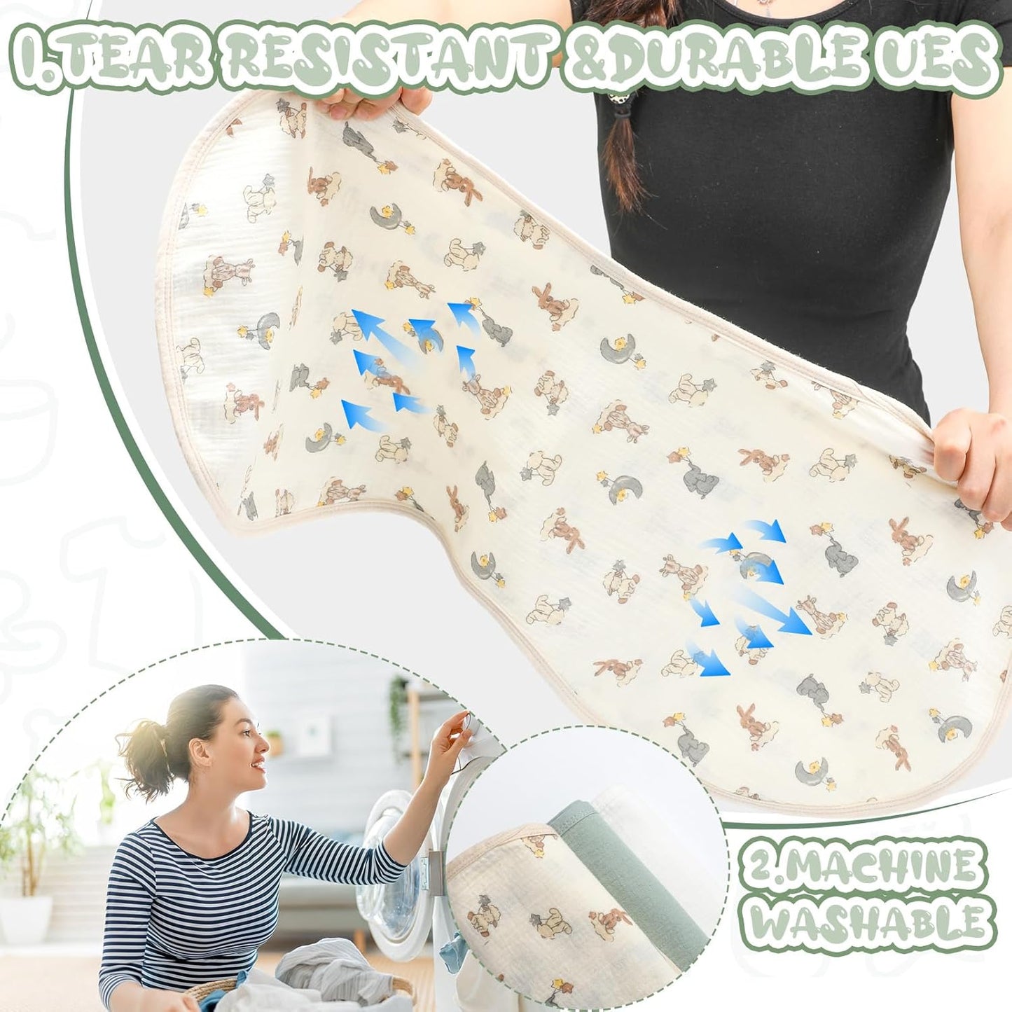 Hahafelt 3 Pcs Changing Pad Liners Fits in Peanut Shape Changing Pad Waterproof Diaper Mats Organic Cotton Peanut Mats are Warm on Baby's Back, Washable Reusable (Starry Style,Multicolor)