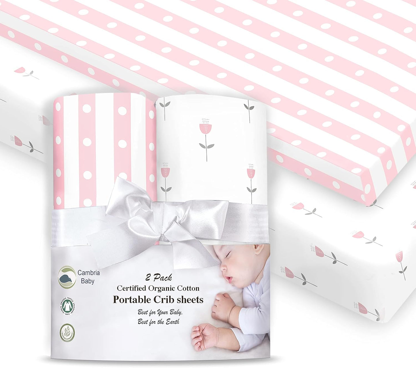 100% Organic Cotton Fitted Sheets for Graco Pack n Play, Babyletto, Pamo Babe, Hiccapop, Dream on Me, Evenflo, Baby Trend, Hygge Hush Portable/Mini Crib/Playards, Beka Bedside Bassinet 2 Pk