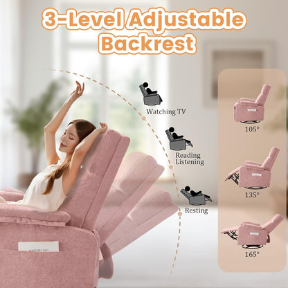 Korser Recliner Chair, Swivel Rocking Recliner Chair for Adults, Glider Rocking Chair, Small Nursery Chair Recliner for Living Room, Reclining Chair with Modern-Designed Armrests, Chenille, Beige