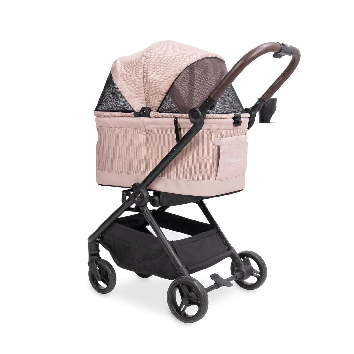 WonderFold Bella Pet Stroller - Autofold Design with Lightweight Aluminum Frame, Breathable Carriage Fabrics and Canopy, Safety Tethers & Easy-Clean Interior - Graphite Black