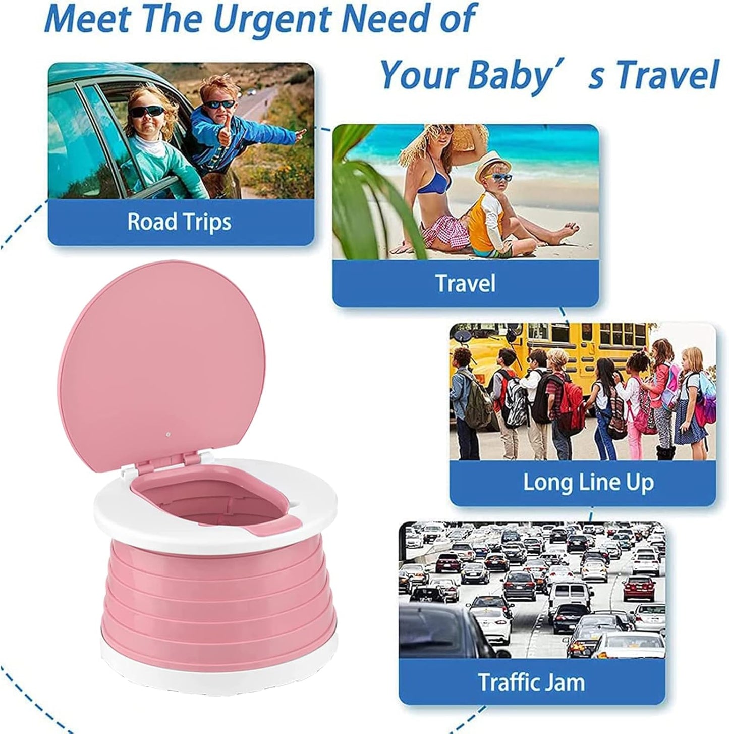 Travel Potty for Toddler, Portable and Foldable Toilet, Apply to Seat Emergency Toilet for Car, Camping, Outdoor, Indoor (green, small)