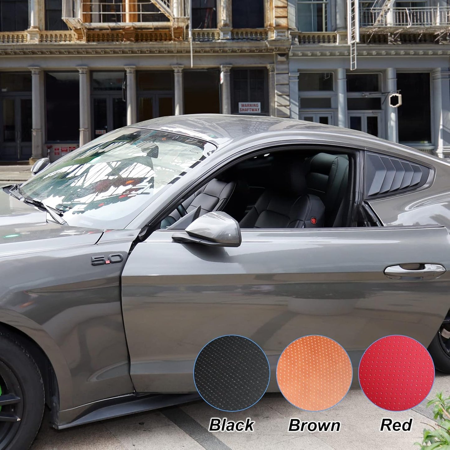 Custom Fit Ford Mustang Convertible Seat Cover 2015 2016 2017 2018 2019 2020 2021 2022 2023 2024 2025 2026, Faux Leather Car Seat Cover Full Set (Convertible-Red+Balck)