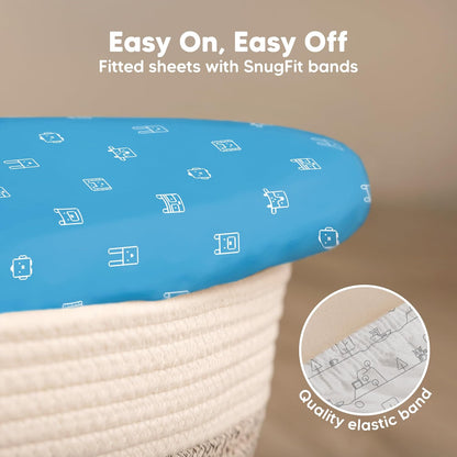 2-Pack Organic Bassinet Sheets for Girls, Boys - 100% Cotton Bassinet Mattress Sheets Compatible with Halo Bassinest Swivel Sleeper, Graco, Baby Delight, Chicco, Unisex Fitted Bassinet Sheets (Elly)