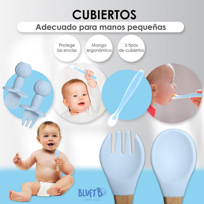 Bluet B- Silicone Baby Feeding Set with Pacifier - Baby Led Weaning Supplies - Baby Spoons, Suction Bowl - Plate - Baby Utensils Set - Silicone Feeding Set for Baby First Foods - 11pcs - Purple
