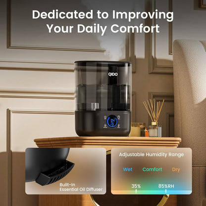 COMHOMA Top Fill Humidifiers for Bedroom, 5L Tank for Large Room, Easy to Fill & Clean, 28dB Quiet Cool Mist Air Humidifier for Home Baby Nursery & Plants, Touch/APP/7-color Nightlight, 36H, White